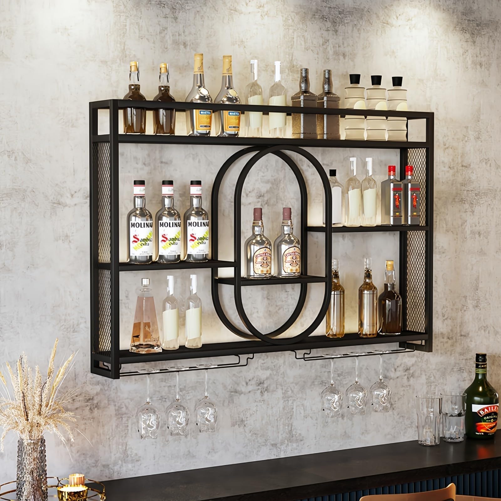 Home Bar Shelves - Suporte de Parede para Vinhos em