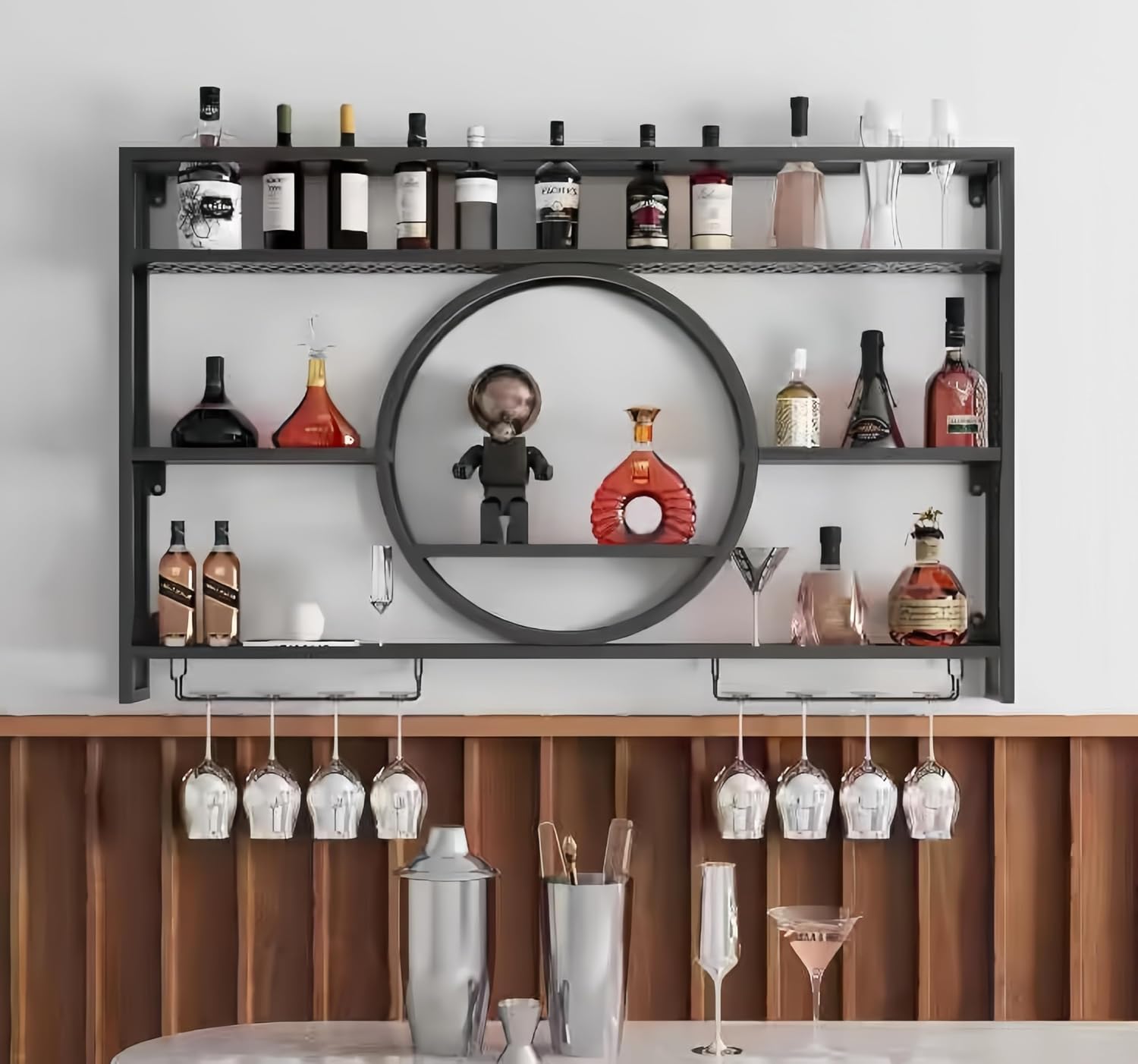 Home Bar Shelves - Prateleira de Metal Preta para Armazenamento