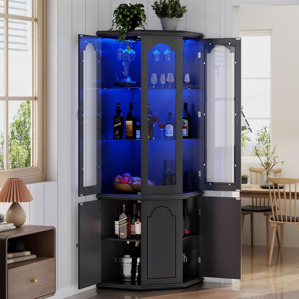 Home Bar Shelves - Armário de Bar Iluminado com Porta
